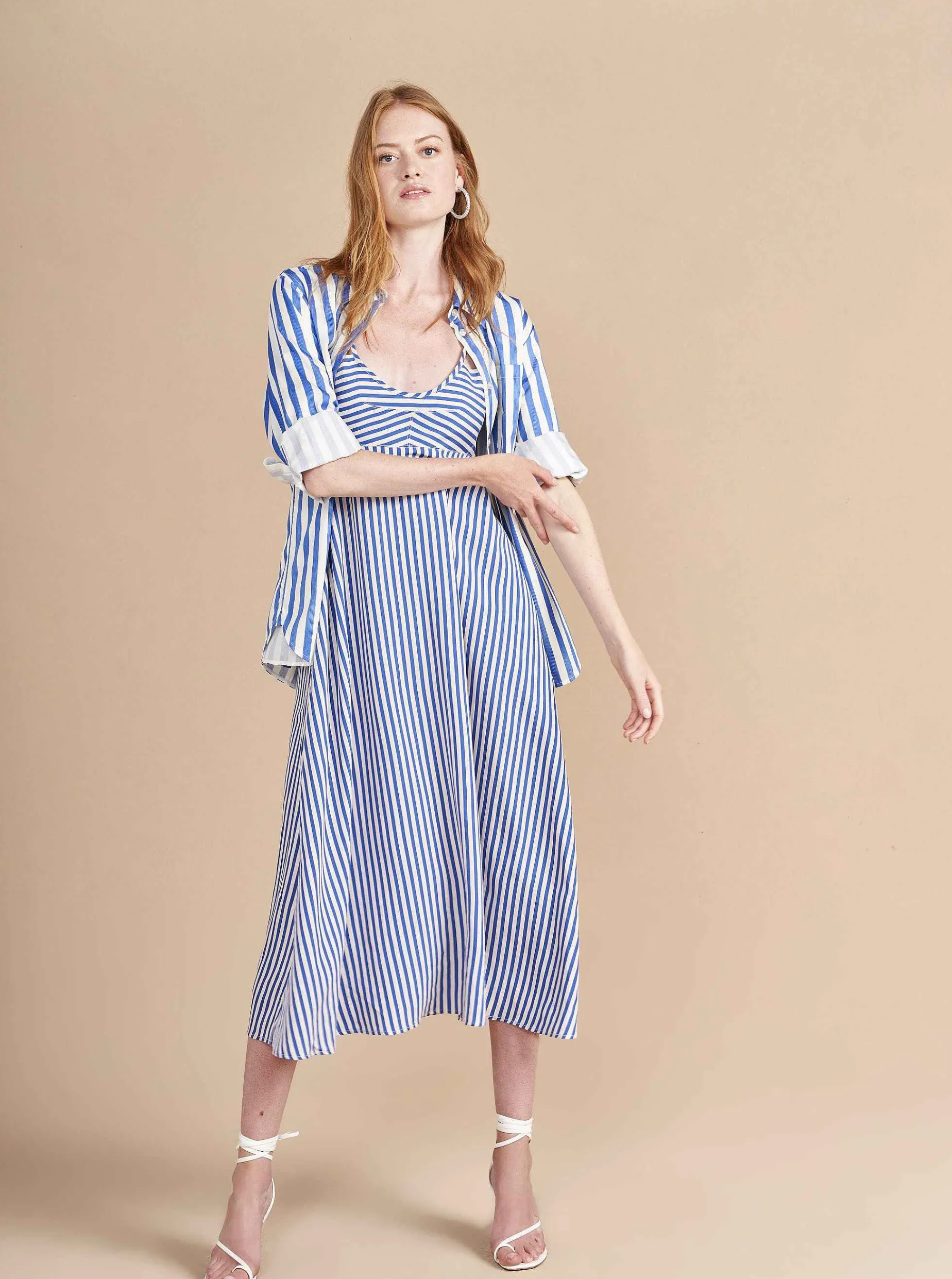 La Ligne Portia Dress White/Cobalt Best Sale