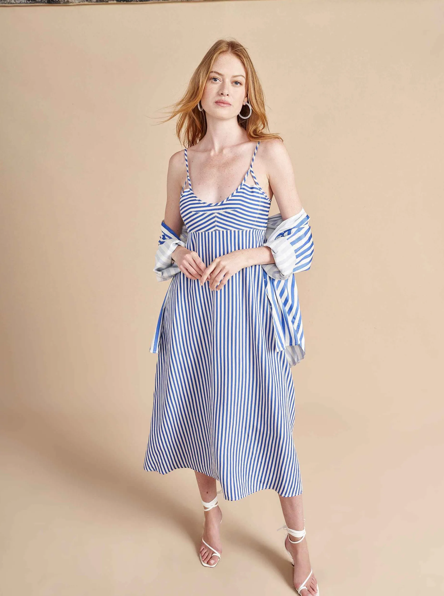 La Ligne Portia Dress White/Cobalt Best Sale