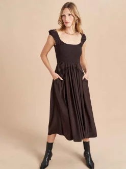 La Ligne Silk Vivian Dress Chocolate Clearance