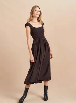 La Ligne Silk Vivian Dress Chocolate Clearance