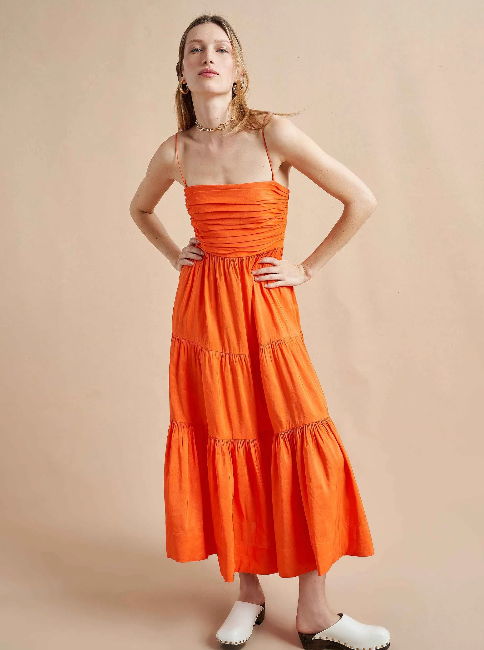 La Ligne Sleeveless Sofia Dress Tangerine Fashion