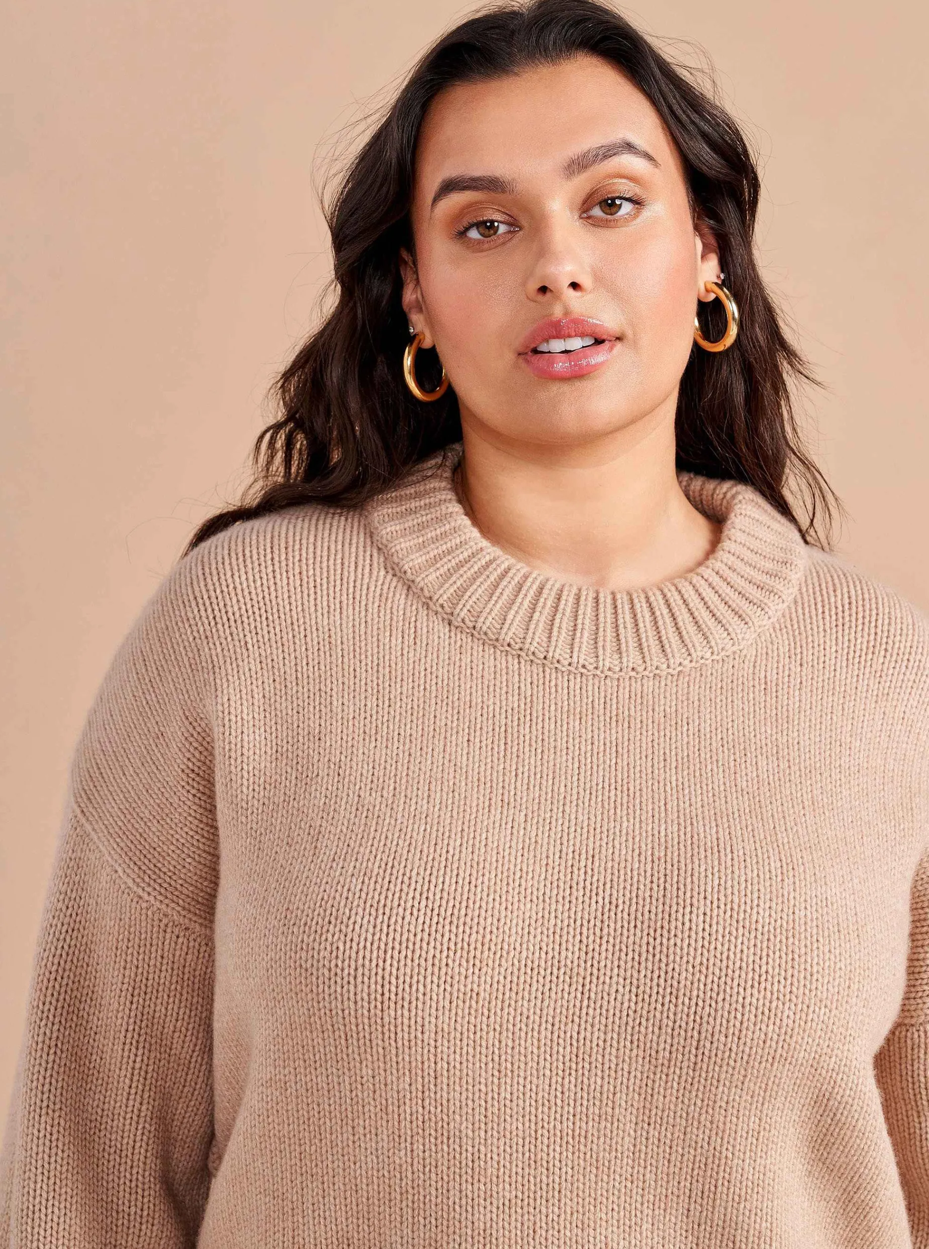 La Ligne Solid Marin Sweater Tan Melange Discount