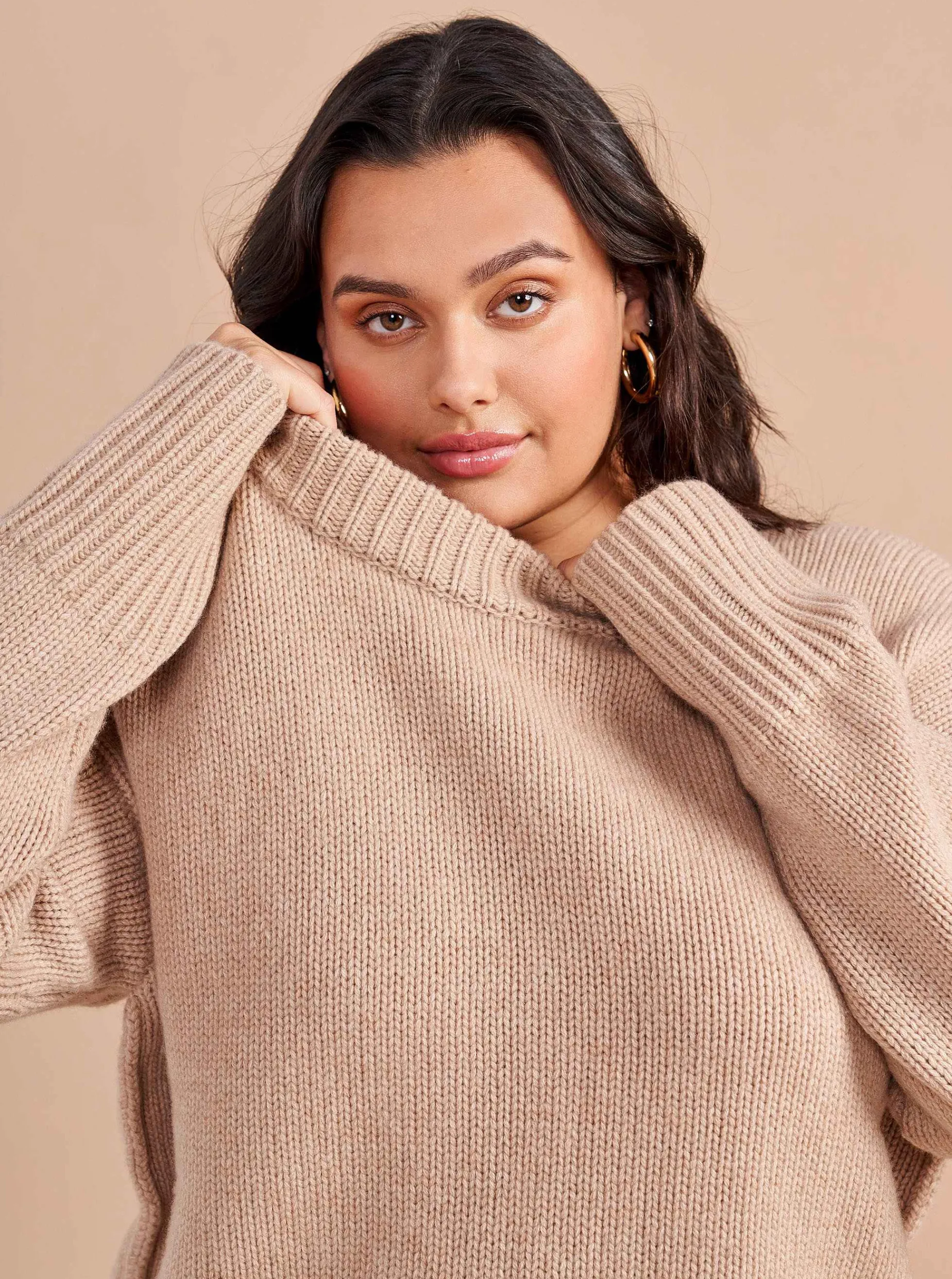 La Ligne Solid Marin Sweater Tan Melange Discount