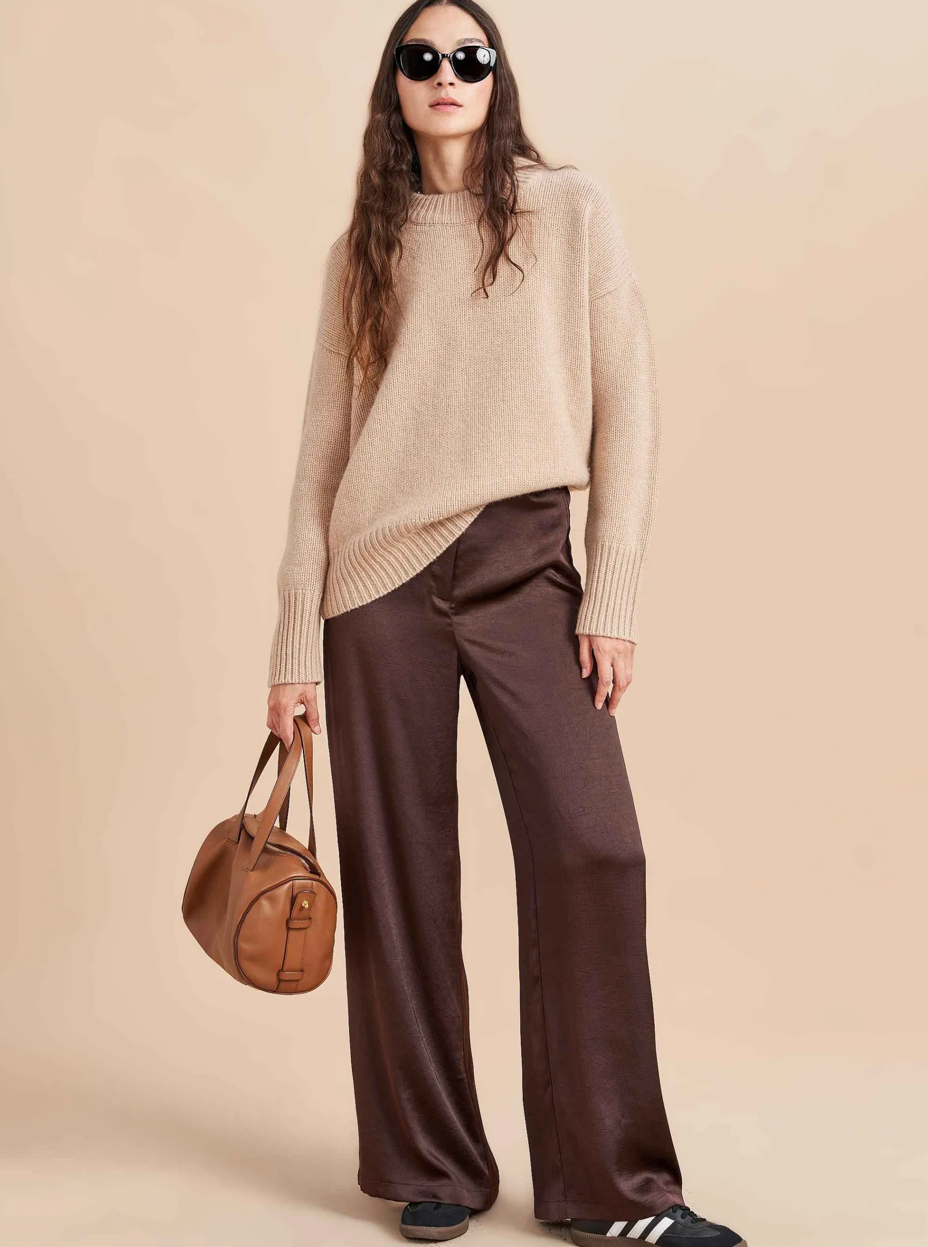 La Ligne Solid Marin Sweater Tan Melange Discount