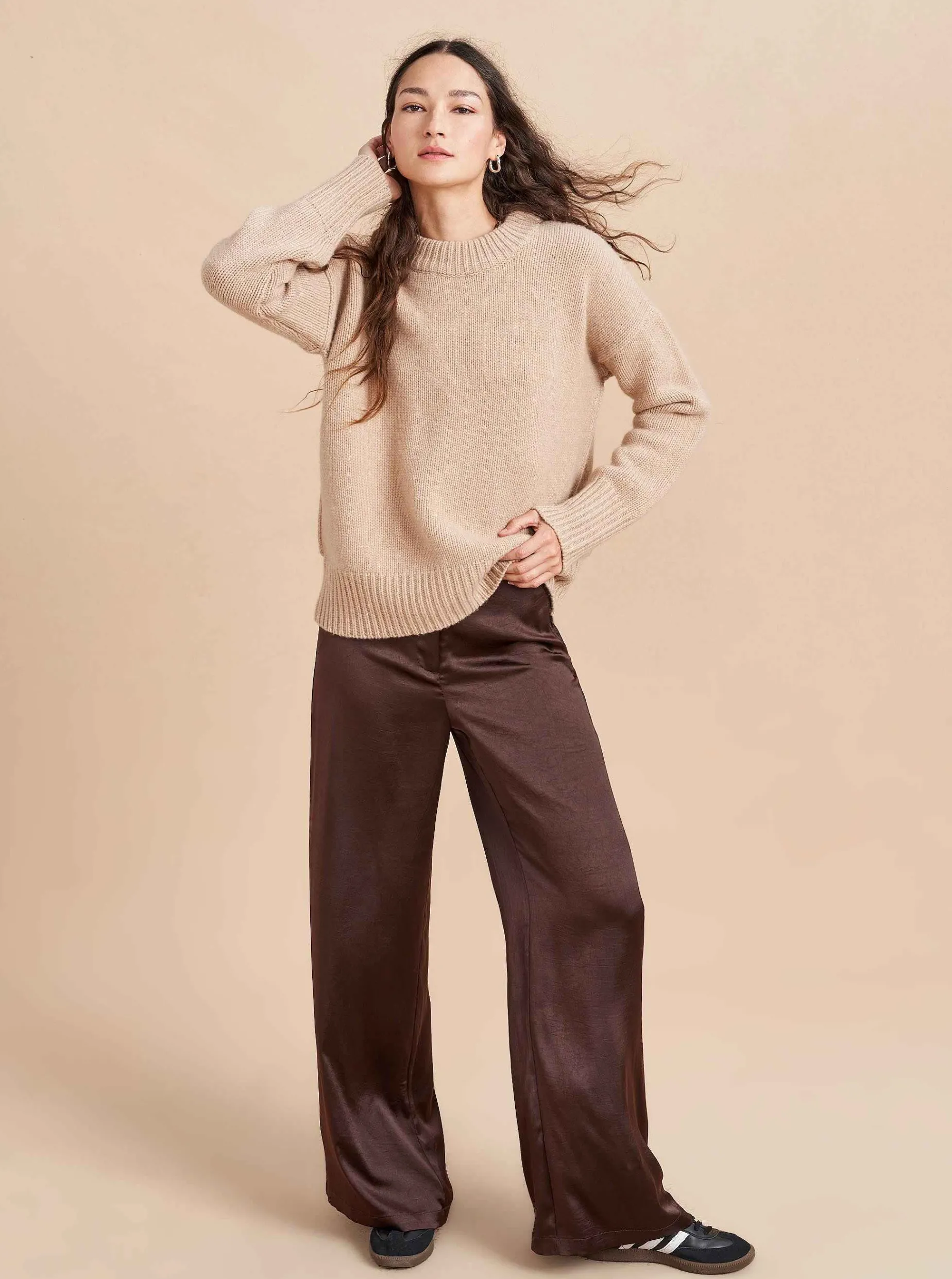 La Ligne Solid Marin Sweater Tan Melange Discount