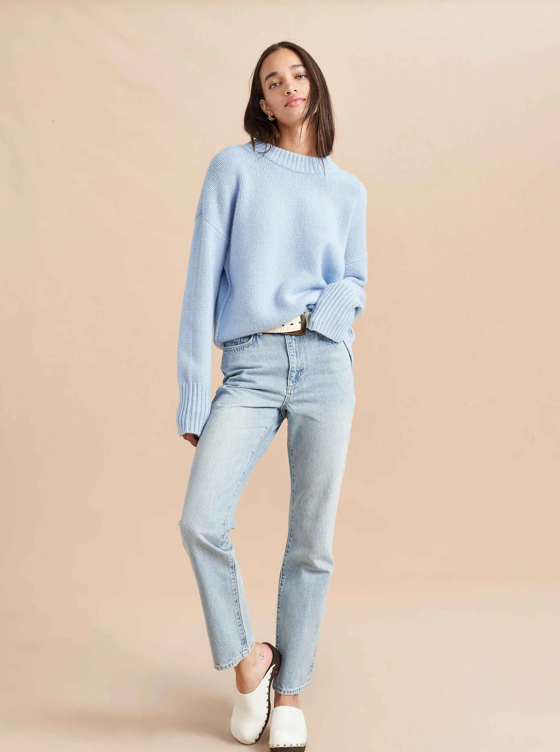 La Ligne Solid Marin Sweater Pale Blue Clearance