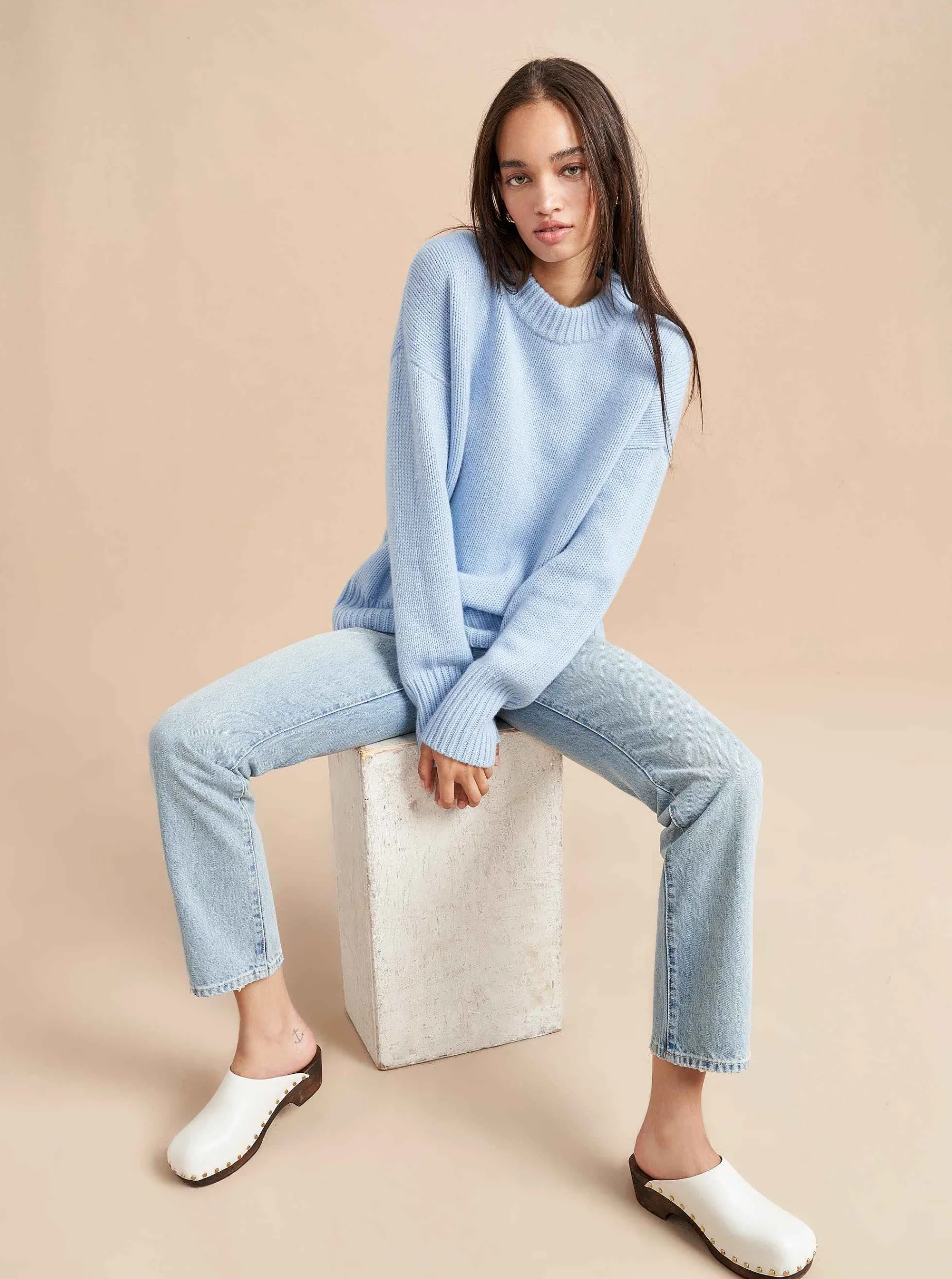 La Ligne Solid Marin Sweater Pale Blue Clearance