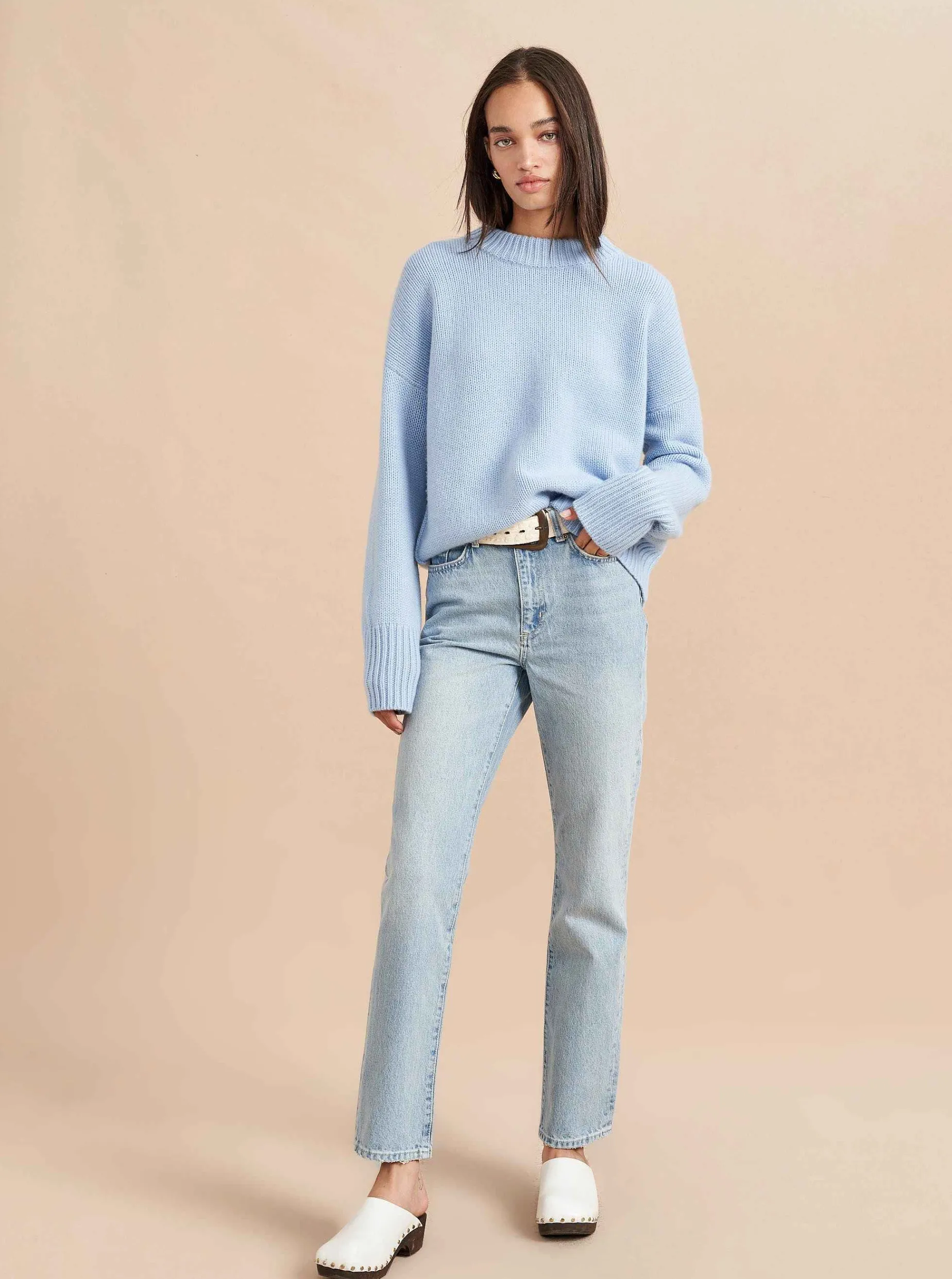 La Ligne Solid Marin Sweater Pale Blue Clearance