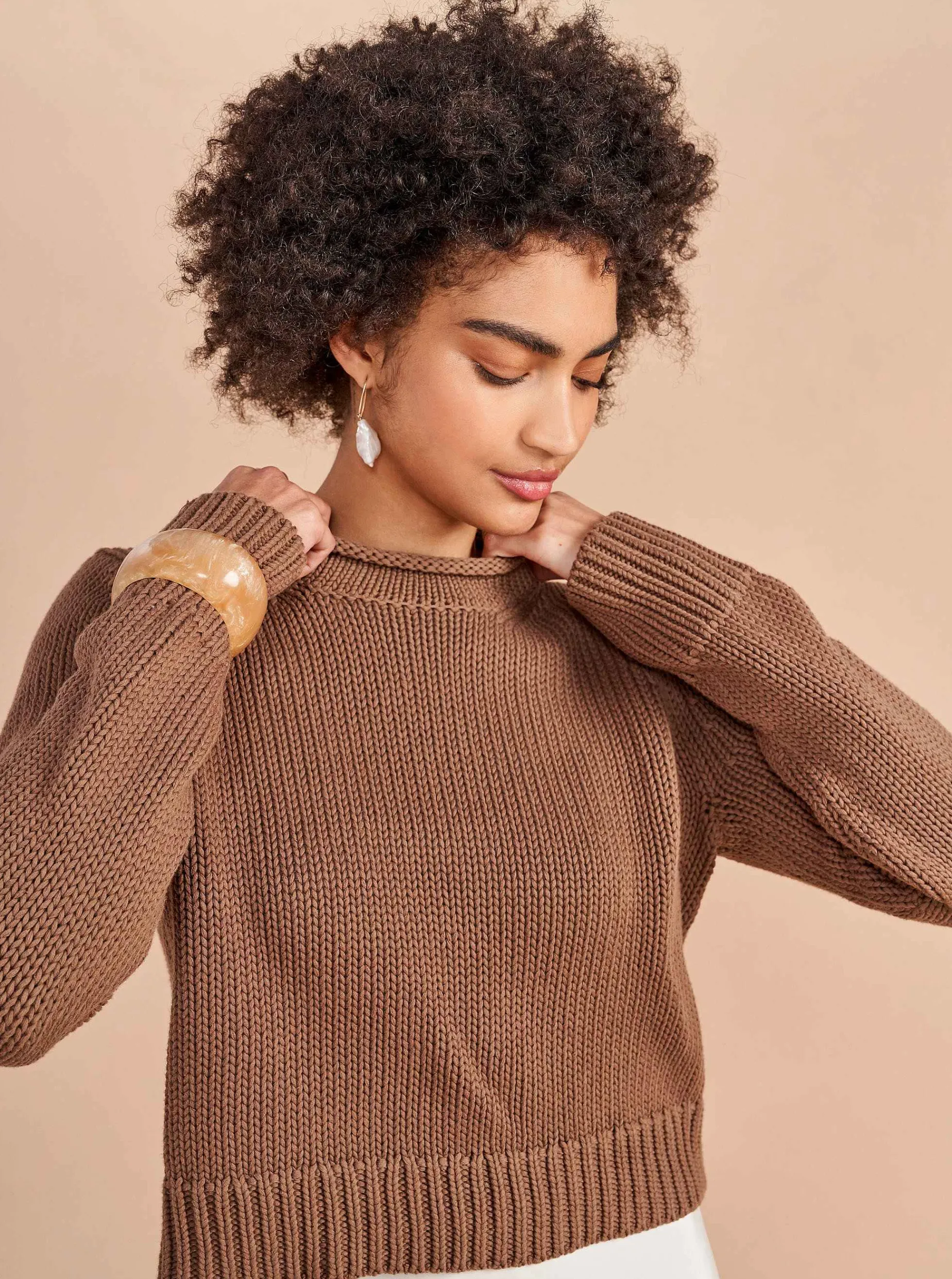 La Ligne Solid Mini Marina Sweater Tan Discount