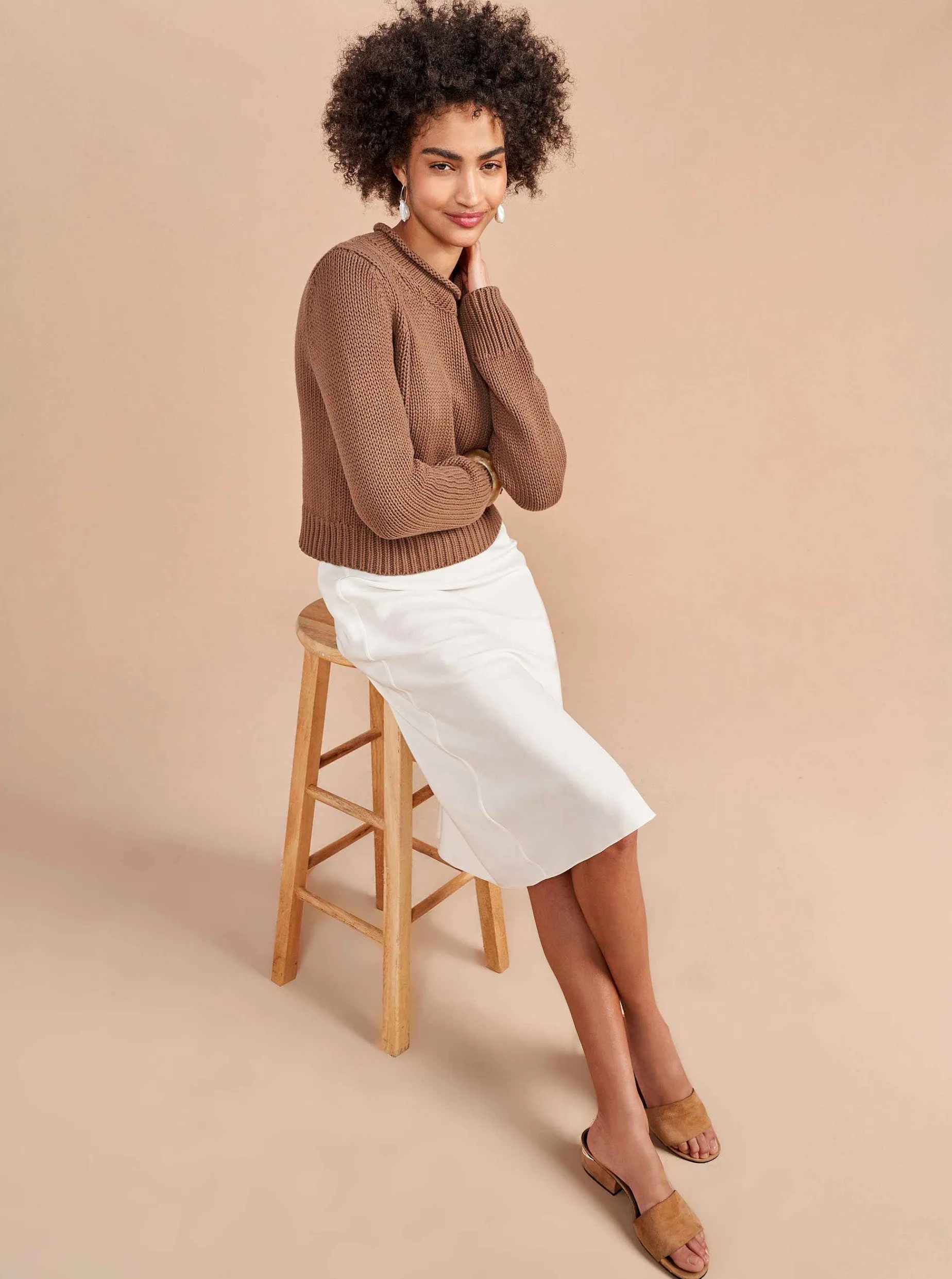 La Ligne Solid Mini Marina Sweater Tan Discount