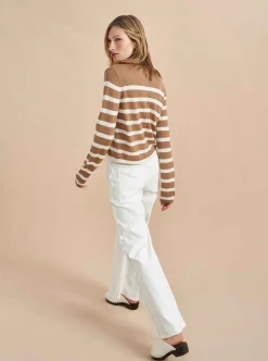 La Ligne Striped Featherweight Cardigan Tan/Cream Shop