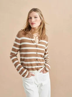 La Ligne Striped Featherweight Cardigan Tan/Cream Shop