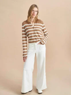 La Ligne Striped Featherweight Cardigan Tan/Cream Shop