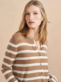La Ligne Striped Featherweight Cardigan Tan/Cream Shop