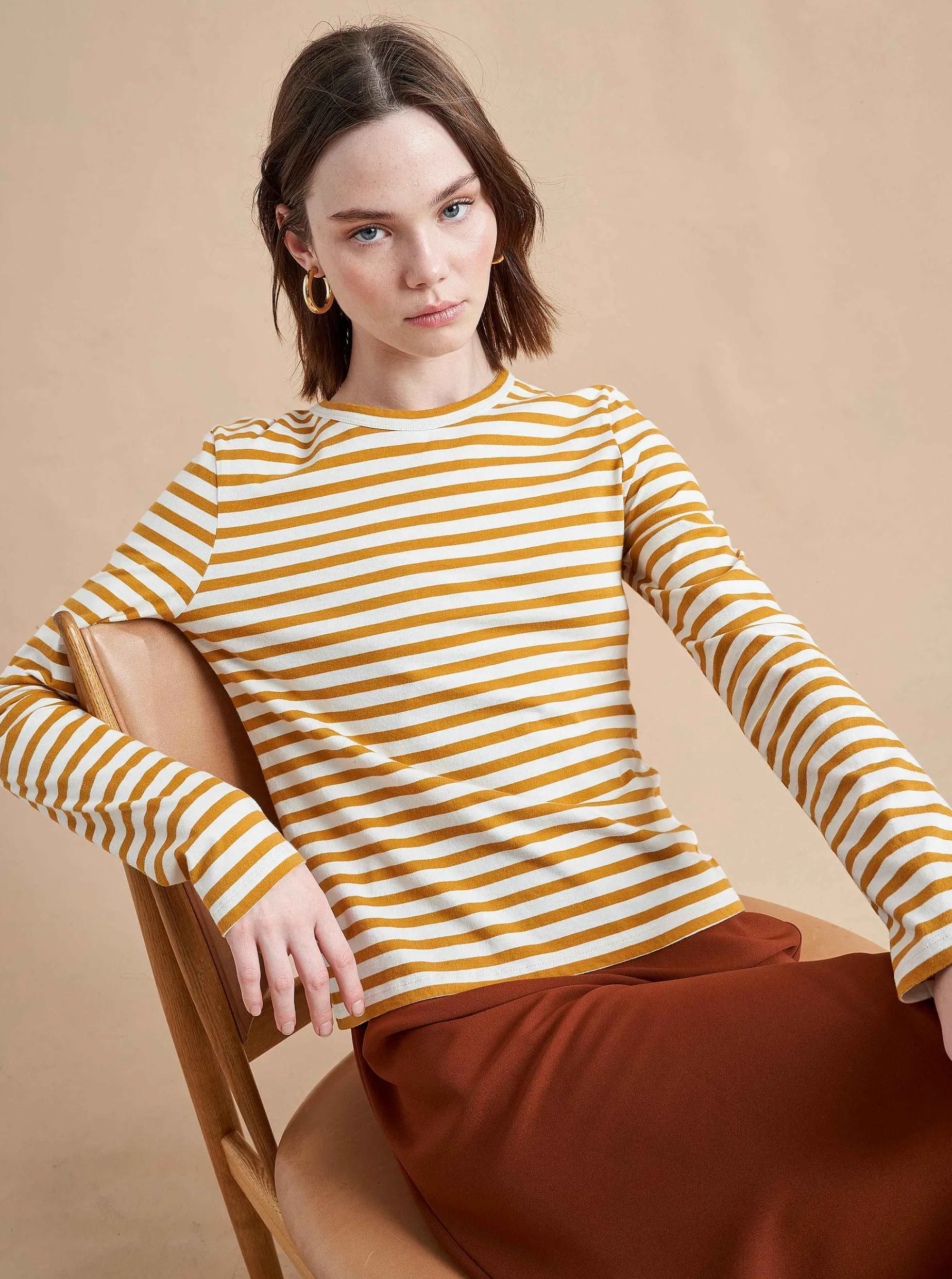 La Ligne Striped Meredith Tee Cream/Mustard Hot