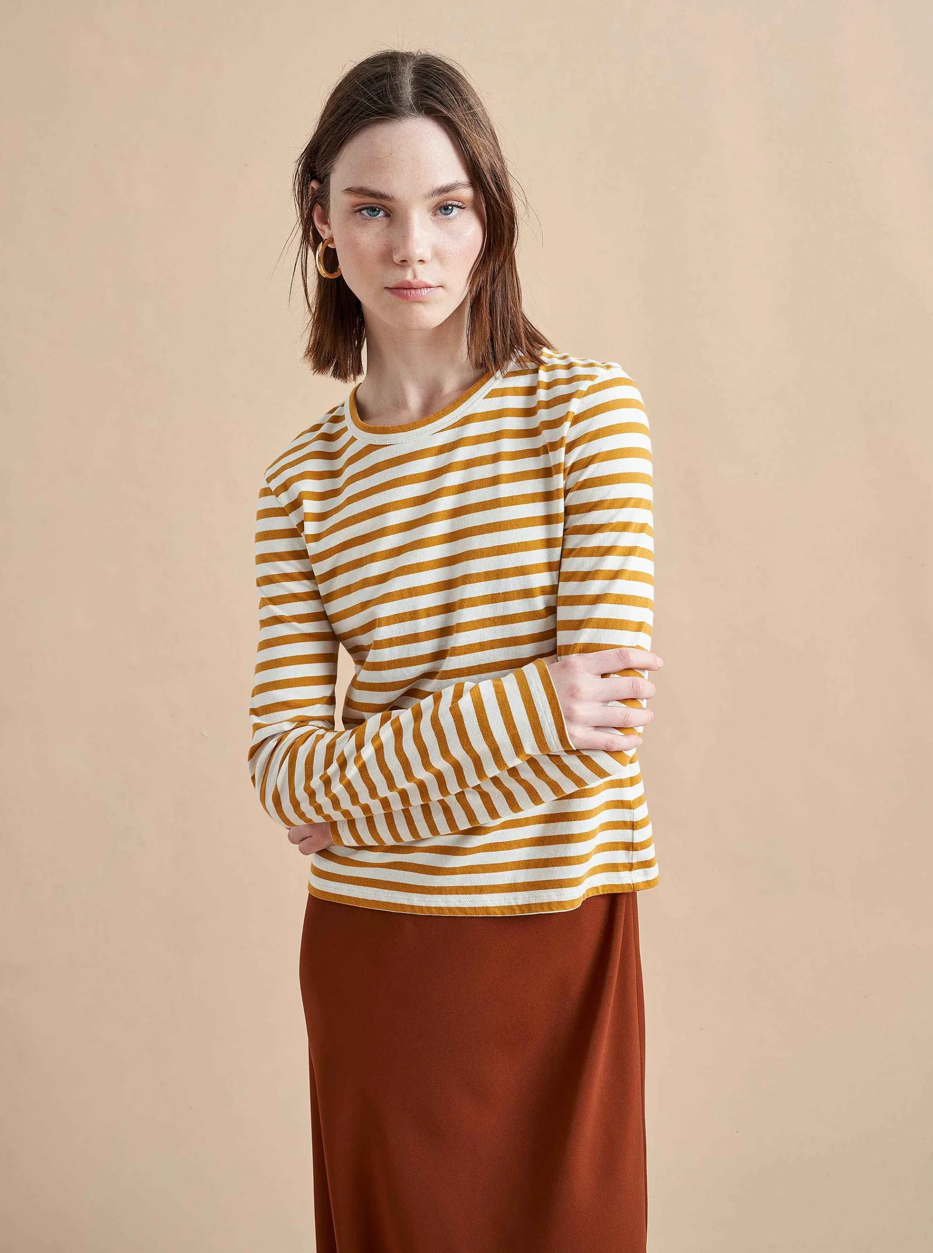 La Ligne Striped Meredith Tee Cream/Mustard Hot